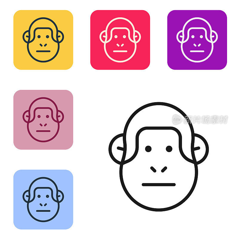 Black line Monkey icon isolated on white background. Animal symbol. Set icons in color square buttons. Vector